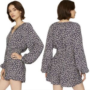 Polo Ralph Lauren Daisies Floral Print Romper Puffed Sleeve Siz 6 Blue Multi NWT